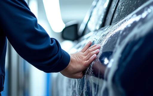 Technician performing an express exterior car wash.
